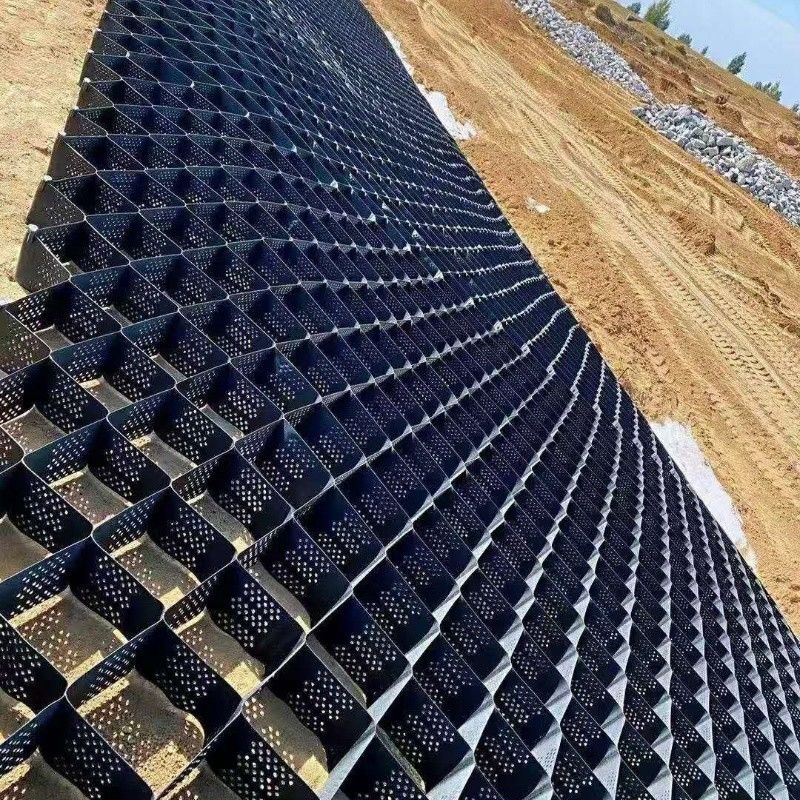 تثبیت کننده خاکساری سیاه شبکه زمین HDPE Geocell Factory تثبیت کننده خاکساری برای دیوارهای نگهدارنده راهروی