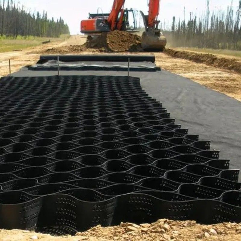 تثبیت کننده خاکساری سیاه شبکه زمین HDPE Geocell Factory تثبیت کننده خاکساری برای دیوارهای نگهدارنده راهروی